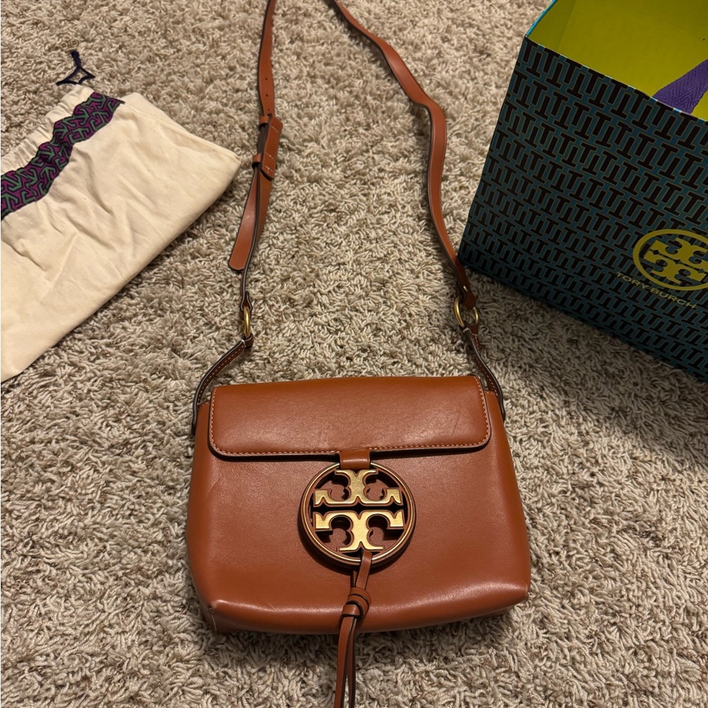 Tory Burch Chestnut Brown Calfskin Leather Miller Crossbody Bag